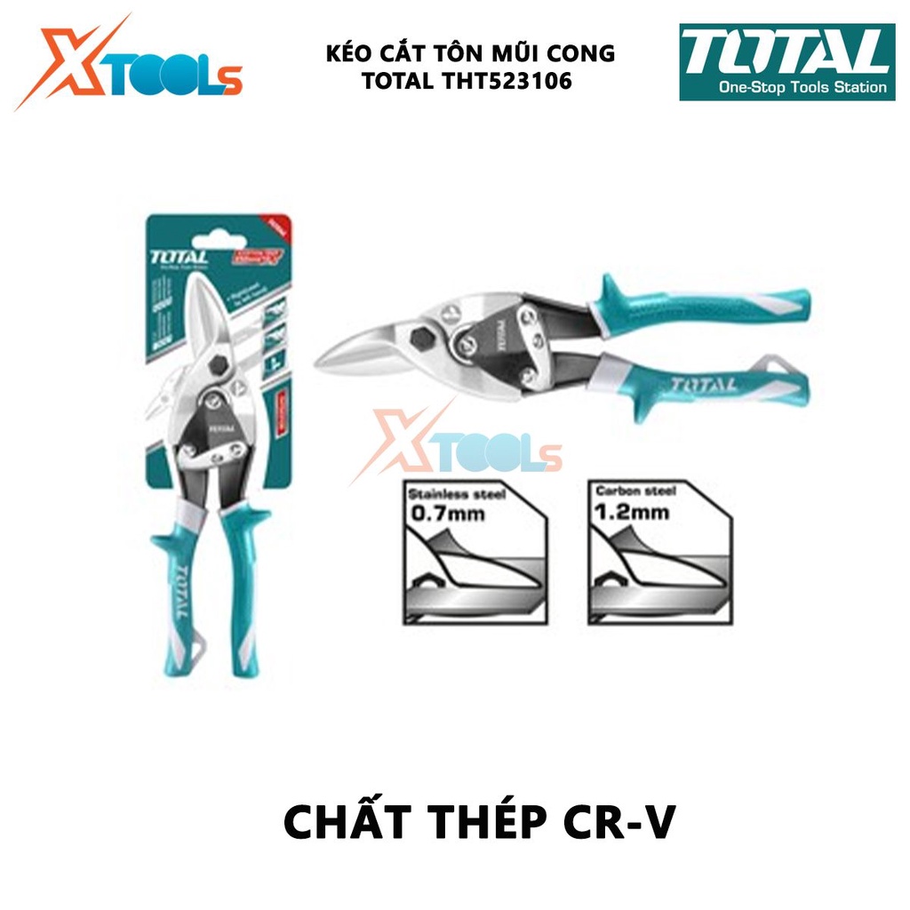 Kéo cắt tôn mũi cong phải TOTAL THT523106 | Kéo cắt tole mũi cong Chiều dài 250mm (10'') thép Carbon,không gỉ, tay bọc c