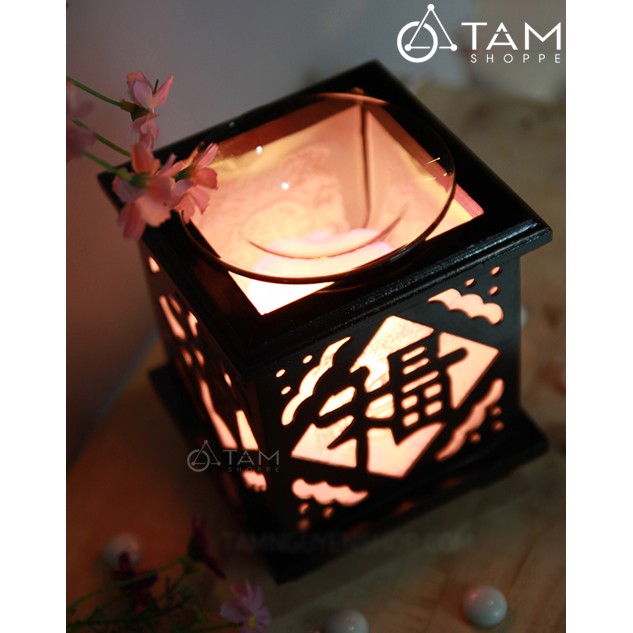 [TẶNG BÓNG ĐÈN] Đèn xông tinh dầu Gỗ chữ phúc