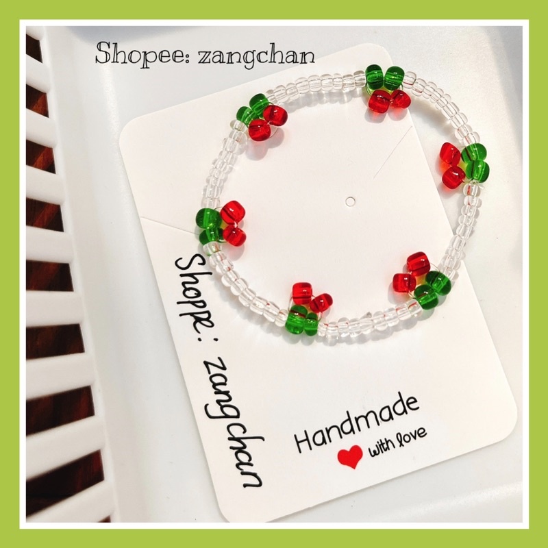 (Handmade) Vòng tay nữ hạt cườm cherry xinh xắn