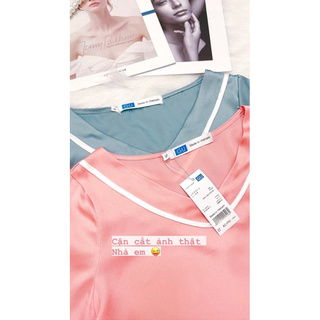 SNU337 - BỘ LỤA LỬNG NỮ CỔ V VIỀN TRẮNG