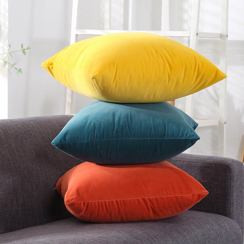 Vỏ gối tựa bằng nhung có khóa kéo màu trơn 30x50/40x40/45x45/50x50cm trang trí ghế sofa nội thất nhà ở văn phòng