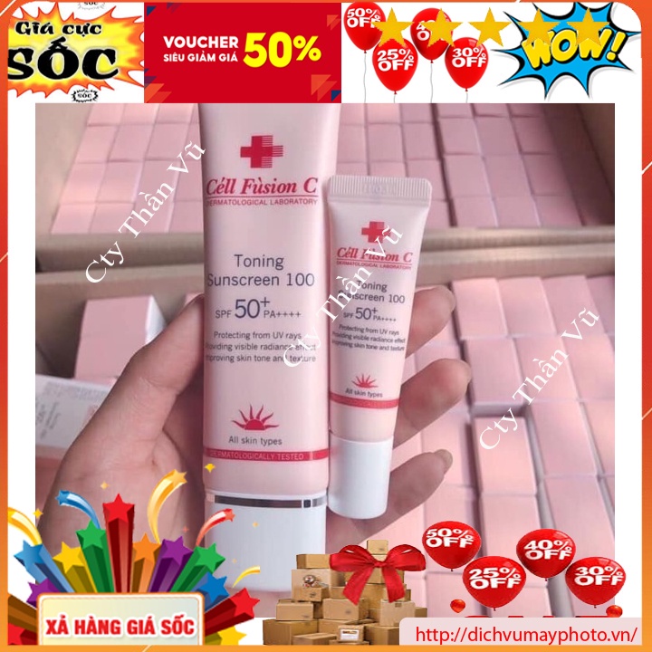 Kem Chống Nắng Cell Fusion C Vạch Hồng Toning Sunscreen 100 SPF 50+ PA+++ 50ml  nâng tông da hiệu quả kholinhkienmayin