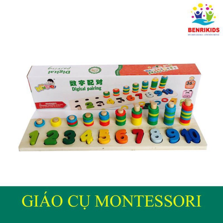 Giáo Cụ Montessori 2 In 1, Bảng Học Đếm Bậc Thang 10 Cột Tính Bằng Gỗ TRITUEVIET