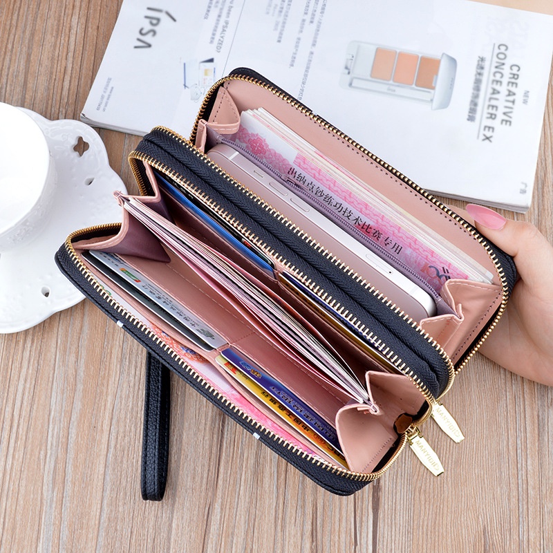 Ví Dài Mềm Mại Hai Lớp Có Khóa Kéo Thời Trang Phong Cách Mới Cho Nữ