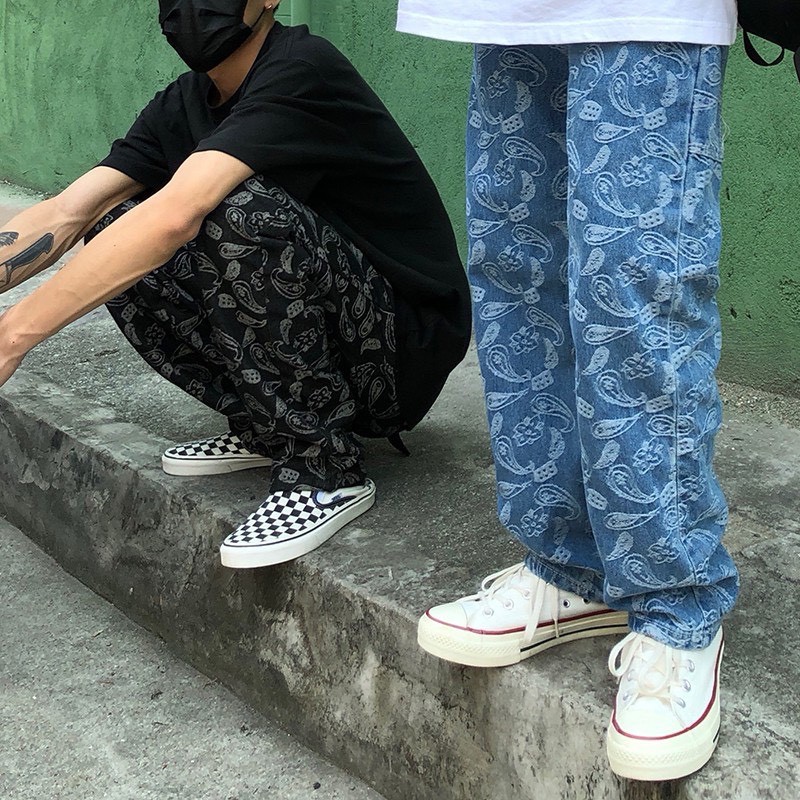 [Hàng Sẵn + Video Tự Quay ] Quần Jean HipHop Hoạ Tiết Badana Dáng Suông Trendy 2021