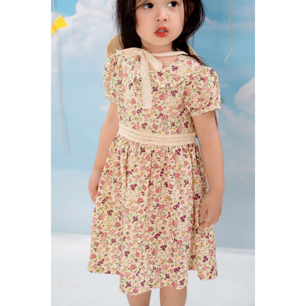 [LITTLE PINK] GEMIE DRESS - Váy thô mềm đáp ren bé gái