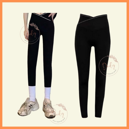 Quần Legging Nữ Cạp Chéo Xuất Hàn Viền Kẻ Gen Bụng Ôm Mông Chất Umi Hàn Siêu Hack Dáng Daily