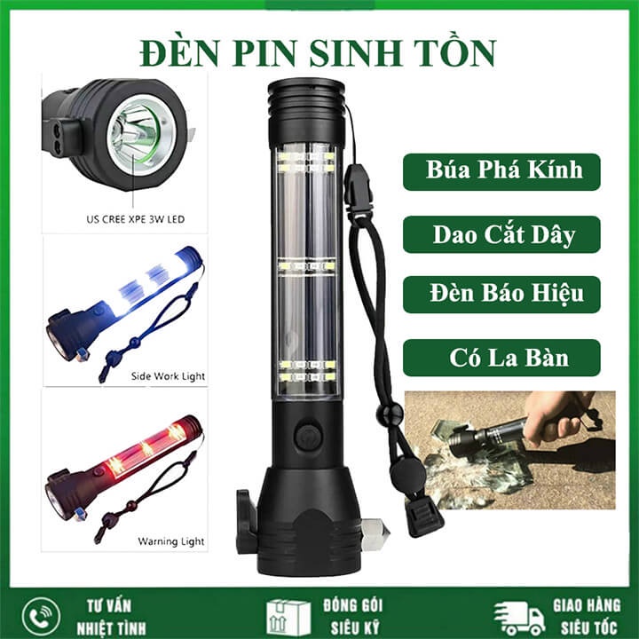 ĐÈN PIN ĐA NĂNG 5IN1 SIÊU SÁNG T08 CHỨC NĂNG BÚA THOÁT HIỂM CHÍNH HÃNG