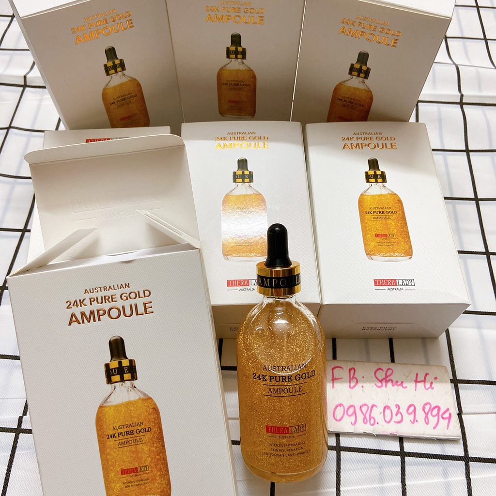 Serum astralia 24k pure gold ampoule 100ml, serum vàng 24k cao cấp thera lady úc, giúp cấp ẩm, căng bóng da, đều màu da