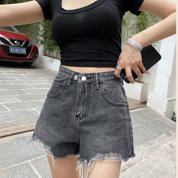 Quần Short Denim Lưng Cao Dáng Rộng Plus Size Phong Cách Hàn Quốc Cho Nữ