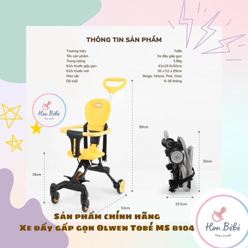Xe đẩy gấp gọn OLWEN TOBÉ cho em bé xe gấp gọn  siêu nhẹ cho bé từ 6-36 tháng