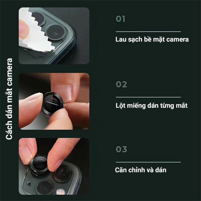 Bộ dán 3 mắt bảo vệ camera iphone 14 pro max 13 pro max 12 pro max 11 pro max 12 13 mini Titan đính đá chống trầy xước
