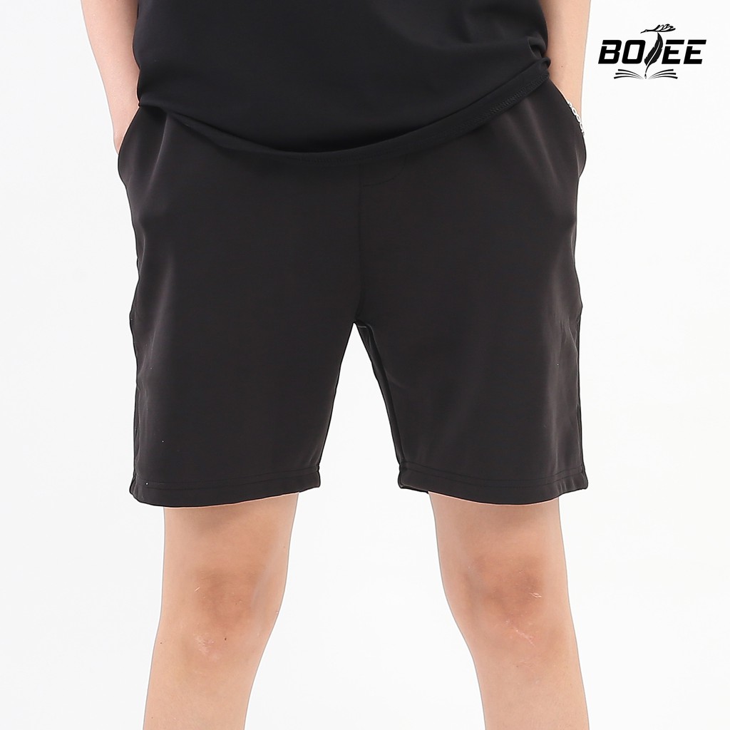 Quần short thun baisc BOTEE đen unisex nam nữ lưng thun ống rộng | BigBuy360 - bigbuy360.vn