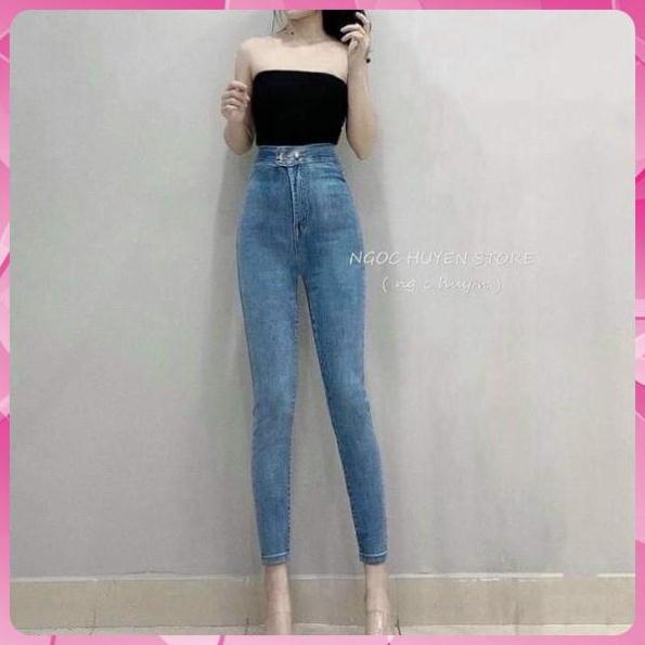 Vơi Quần Bò Cạp Cao 2 Cúc Lệch, Quần Chất Jeans Co Giãn Mặc Rất Thoải Mái