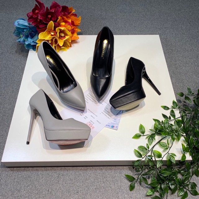 [GIẦY XINH] giầy cao gót đế đúp chất da mờ sịn xò ạ. Gót cao 13cm, đúp trước 3,5 cm ạ. Sz 5/9 ạ