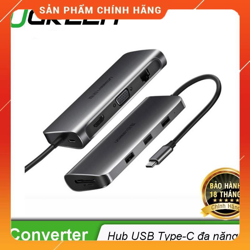 Bộ chuyển đổi USB Type-C sang Hub 2 cổngUSB3.0HDMI,VGA,cổng mạng,đầu đọc thẻ UGREEN 40873 dailyphukien