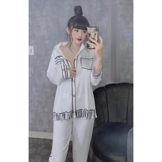 BỘ LỤA PIJAMA TRẮNG PHỐI ĐEN CAO CẤP
