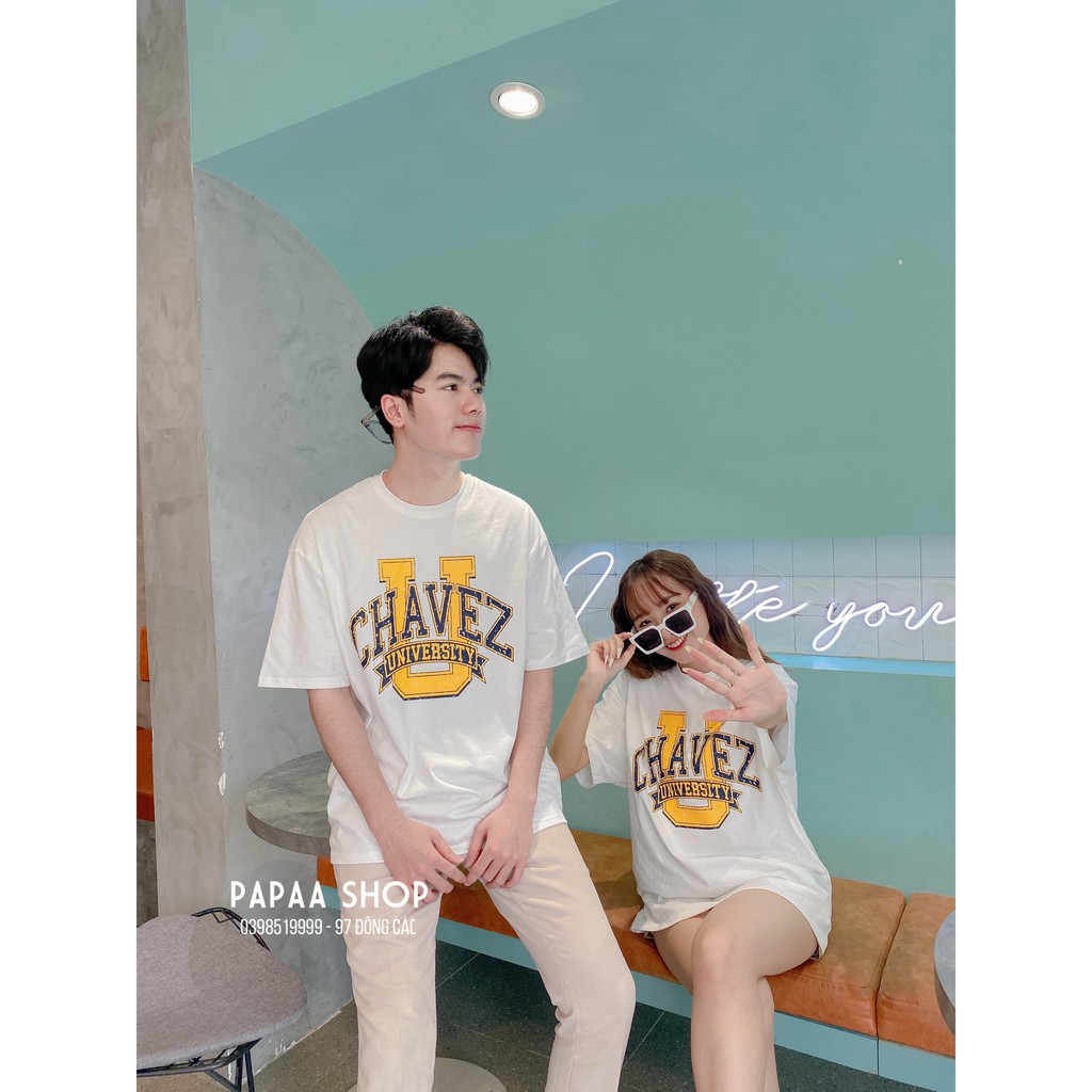 Áo phông nam nữ Hàn Quốc unisex chữ CHAVEZ 133 PAPAA SHOP