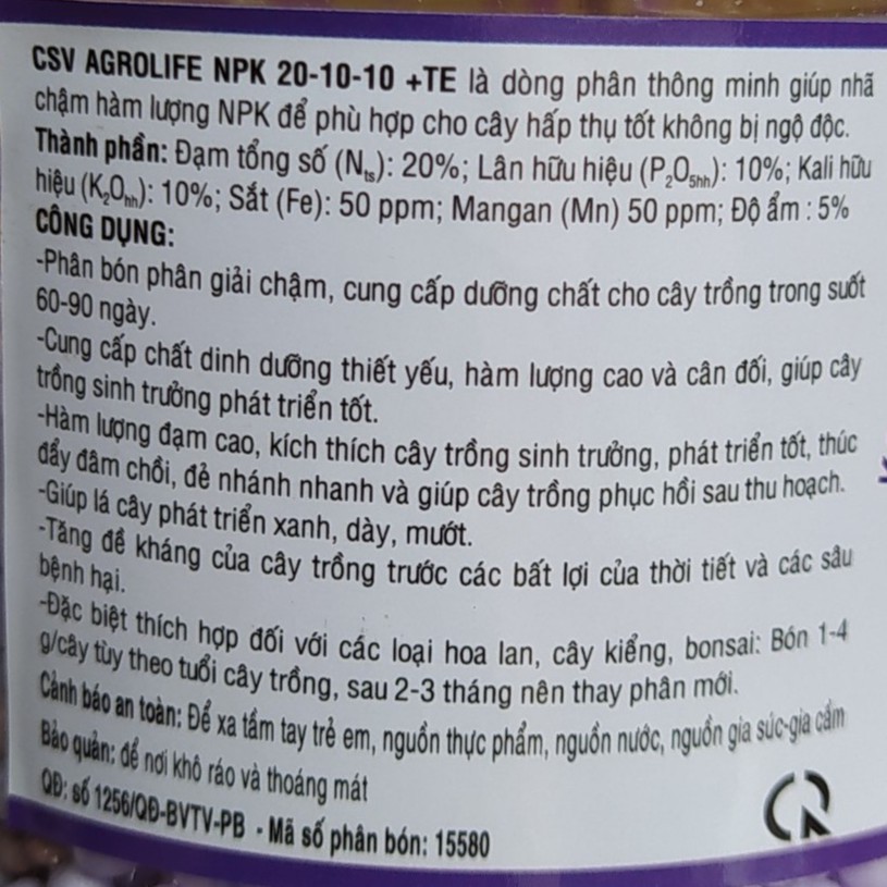 Phân Tan Chậm Hàn Quốc (200g), Phân Thông minh NPK 20-10-10+TE dùng cho hoa lan, hoa hồng và cây kiểng