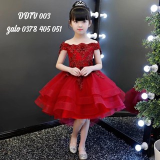 Đầm Công Chúa Bé Gái Đỏ Đuôi Trể Vai Cao Cấp 9kg - 40kg - Váy bé gái