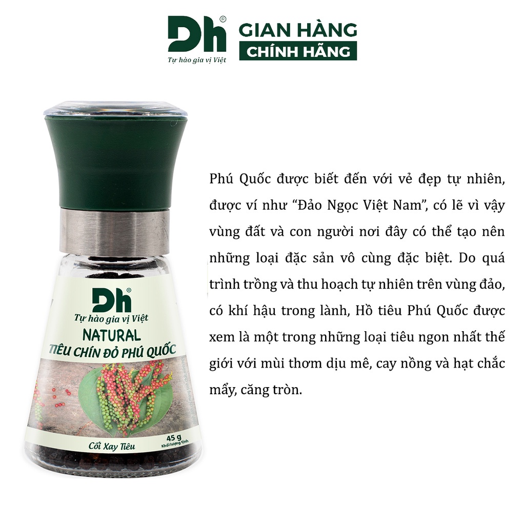 Tiêu chín đỏ Phú Quốc Natural DH Foods chế biến món ăn dạng cối xay 45gr - DHGVT53