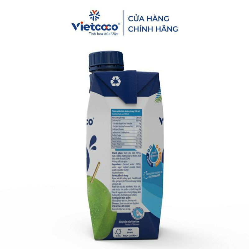 Nước dừa tươi nguyên chất Vietcoco hộp 330ml(MUA 11 TẶNG 1)