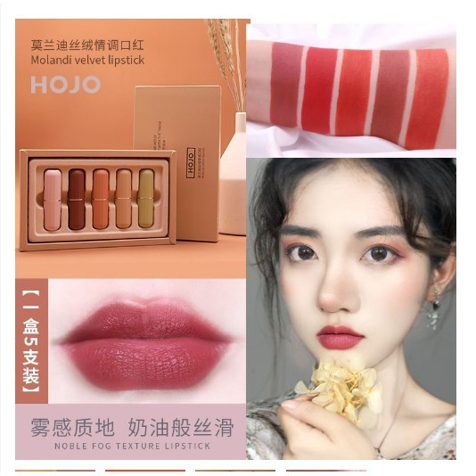 Set 5 Son Hojo Lì Molandi Velvet Lipstick Hàng Nội Địa Trung Chính Hãng No.8040