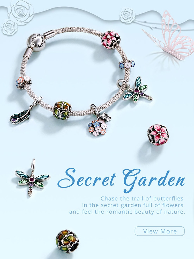 Mặt trang sức bamoer SCC1707 hình hoa anh đào 3mm bằng bạc thật 925 dùng làm vòng tay độc đáo