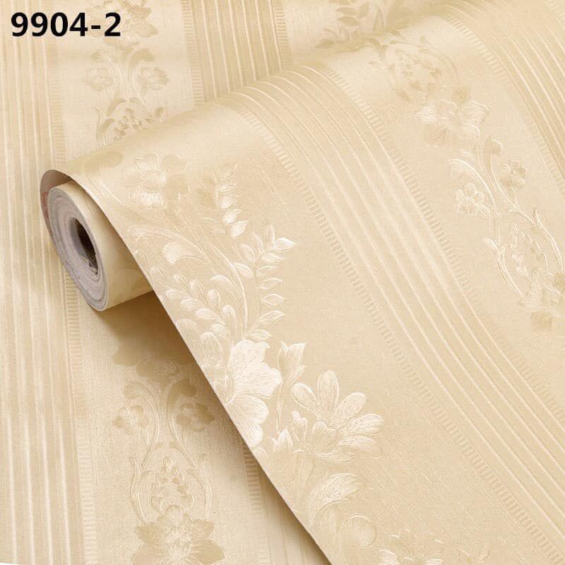 10m giấy dán tường vân nổi khổ 45cm có keo sẵn. Mẫu sọc hoa xanh cổ điển