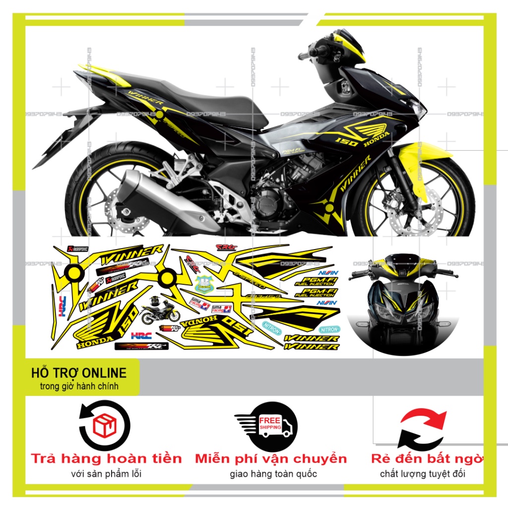 TEM XE WINNER X VÀNG ĐEN KHÔI DECAL -- SHIN DECAL 2