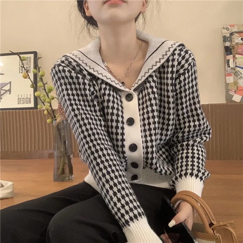 Áo Sweater Dài Tay Phong Cách Hàn Quốc Sành Điệu 195226 Áo Khoác Dệt Kim Cổ Thủy Thủ Xinh Xắn Theo Phong Cách Retro Phương Tây