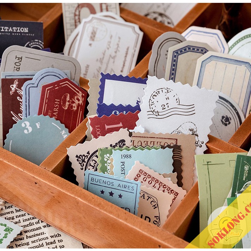 Bộ 40 tem, nhãn tag retro dính sẵn dán sổ bullet journal STI36