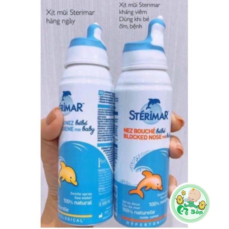 Xịt muối biển cá heo vàng và cá heo cam (100ml) vệ sinh, kháng viêm mũi cho bé 0-3 tuổi Stérimar, Pháp