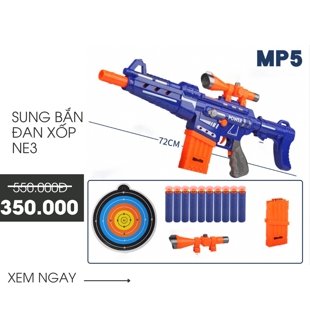 Đồ Chơi Cho Bé SUNG Nerf Nhựa ABS Cao Cấp Kèm 20 Que Xốp - NE3