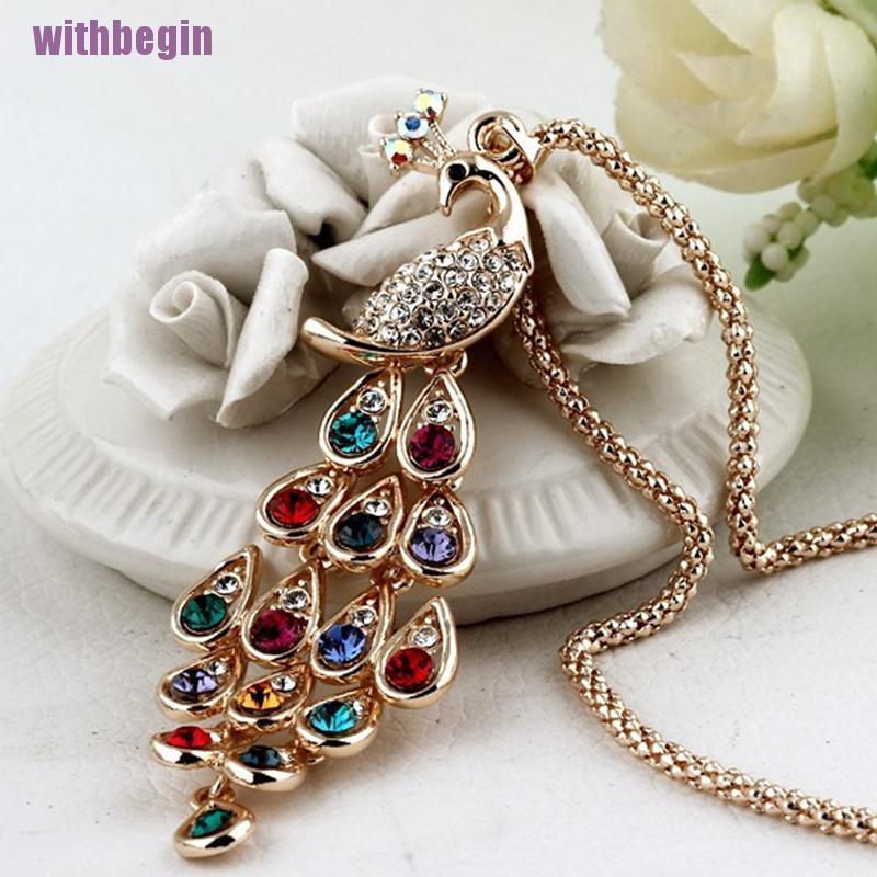 Dây Chuyền Mặt Hình Chim Công Đính Đá Nhiều Màu Thời Trang Cho Nữ