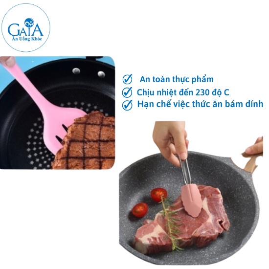 Set dụng cụ làm bánh 5 món màu hồng gồm phới dẹt/ phới thìa/ kẹp gắp/ cây đánh trứng/ sạn lỗ