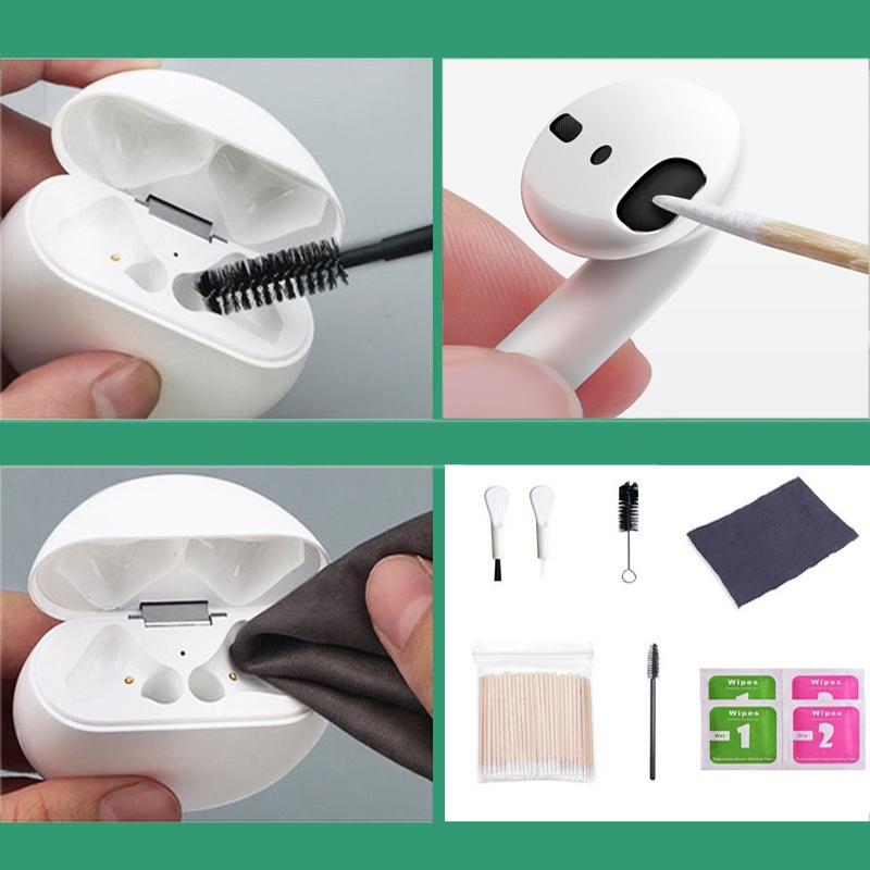 Bộ vệ sinh chuyên nghiệp cho AirPods 2 / AirPods 1 Dụng cụ làm sạch hơn Miếng gạc làm sạch cho AirPods Pro Khôi phục độ bóng ban đầu, tương thích với điện thoại thông minh, máy ảnh, tai nghe và máy tính bảng