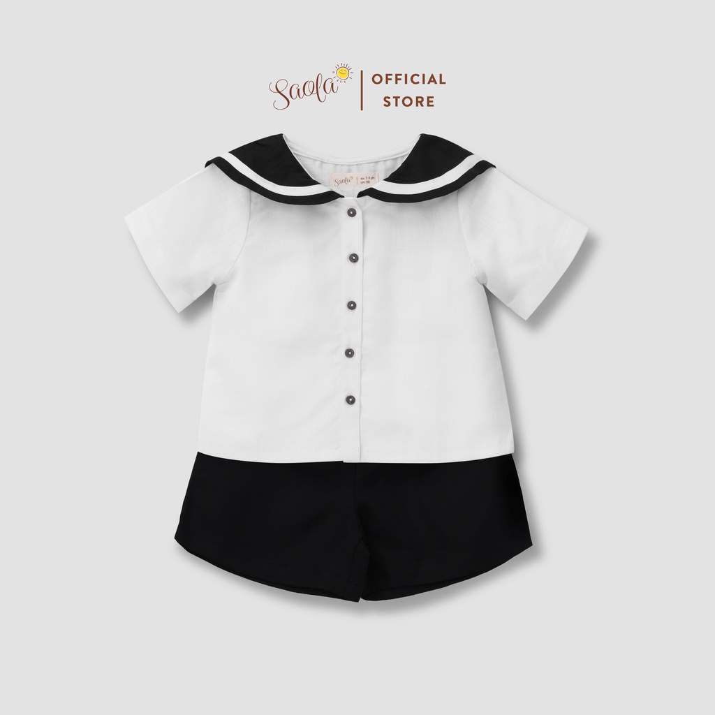 Bộ Quần Áo Cộc Tay Cho Bé Mặc Đi Học, Đi Chơi, Du Lịch Cổ Thủy Thủ, Chất Liệu Linen Cao Cấp - HAREM SET - SEL002