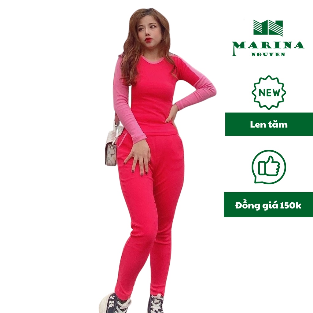 Bộ Đồ Len Tăm Nữ MARINA NGUYỄN Thiết Kế Dài Tay Phối Màu Cách Điệu 80048
