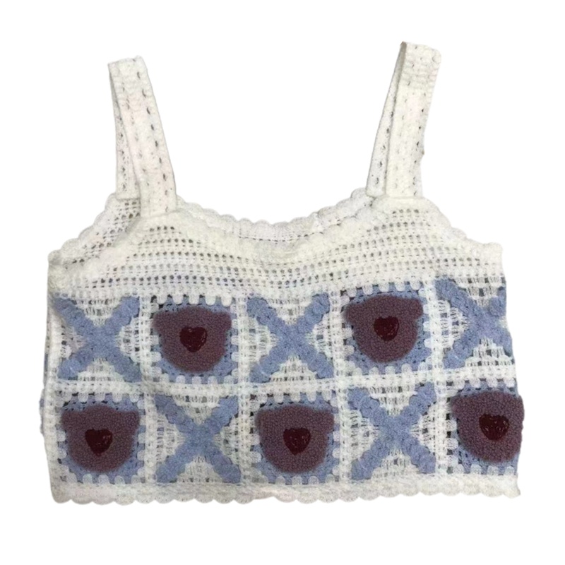 Áo Hai Dây Đan Móc xiangbao Thêu Họa Tiết Chú Gấu Dễ Thương Thời Trang Cho Nữ