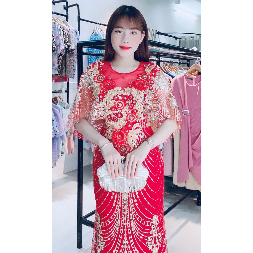 Đầm dạ hội thiết kế DORI thêu hoa kim sa lấp lánh cao cấp ĐẸP MÊ LY DX013