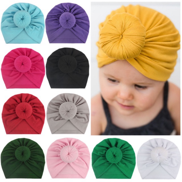 Turban /băng đô cho bé gái dạng mũ có bùi tròn 10 màu