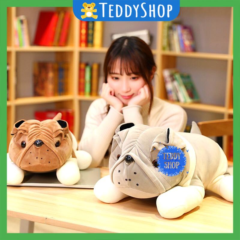 Gấu bông chó Pug Bull mặt xệ nằm chó Nô tài thú nhồi bông siêu đáng yêu mềm mịn hàng cao cấp - 50 cm