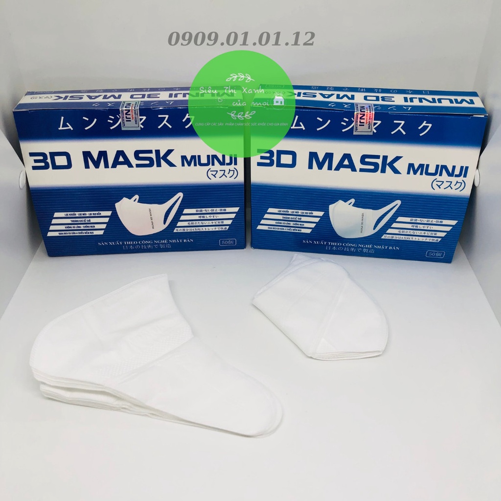 Khẩu trang 3d quai mềm hãng Munji - Monji (hộp 50 cái), 3d mask người lớn kiểu dáng Hàn Quốc