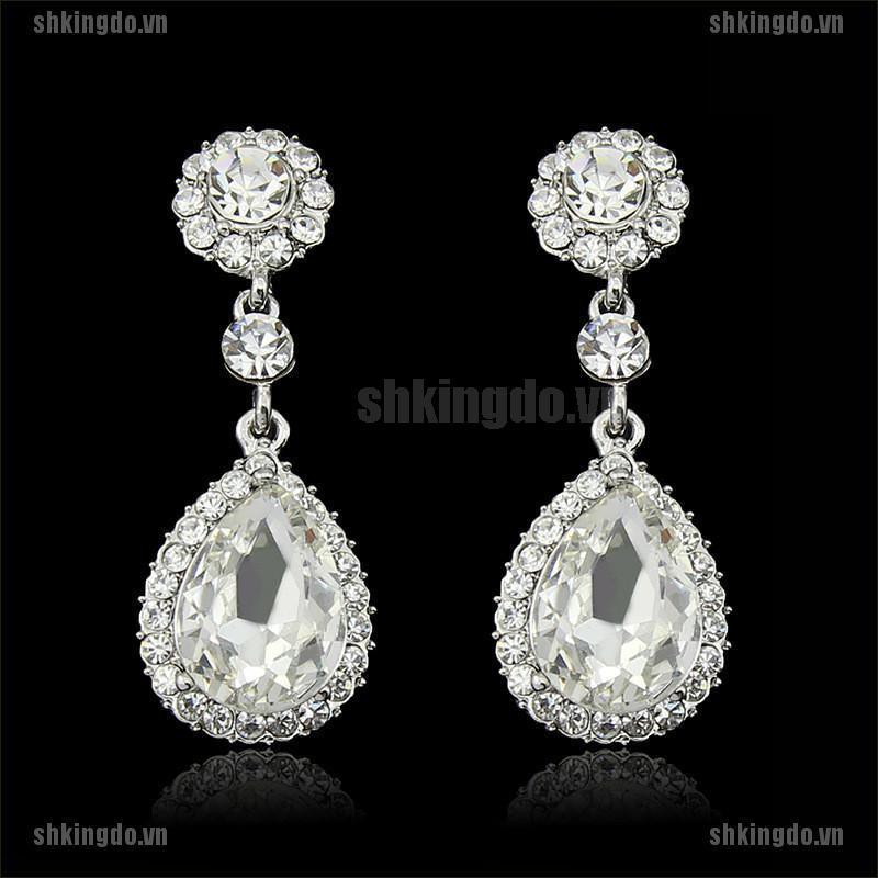 Bông Tai Hình Giọt Nước Đính Đá Cho Nữ