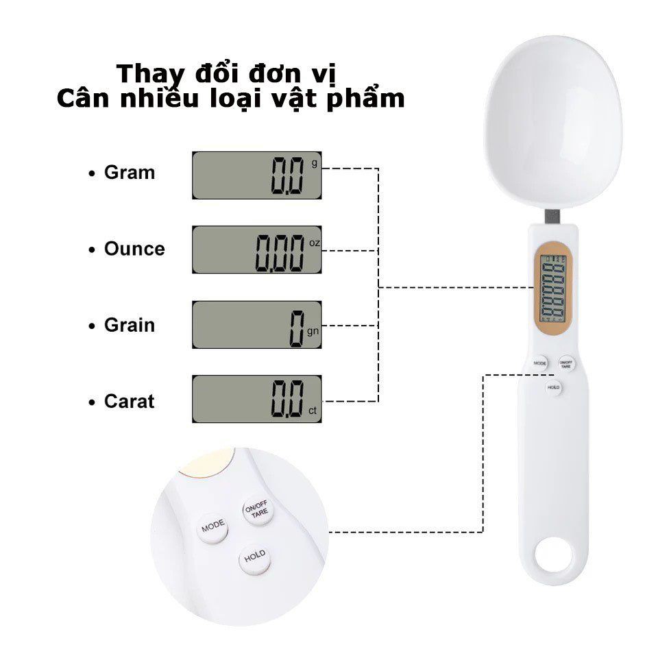 Thìa cân điện tử đo gia vị, đo hạt, thức ăn tiện lợi từ 0,1gram