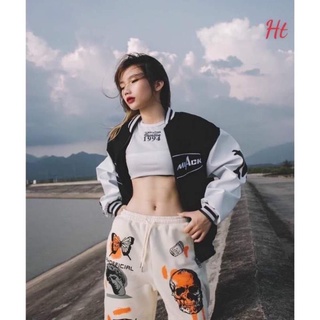 Áo bomber nỉ phối tay BLACK Ht