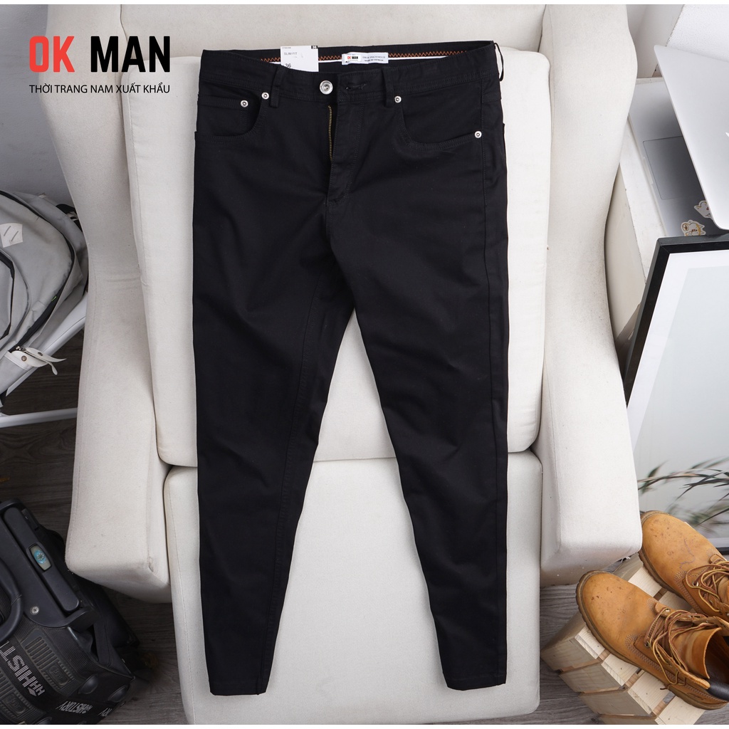 Quần kaki nam giả jean form slimfit cao cấp 3 màu co giãn thoải mái OkMan