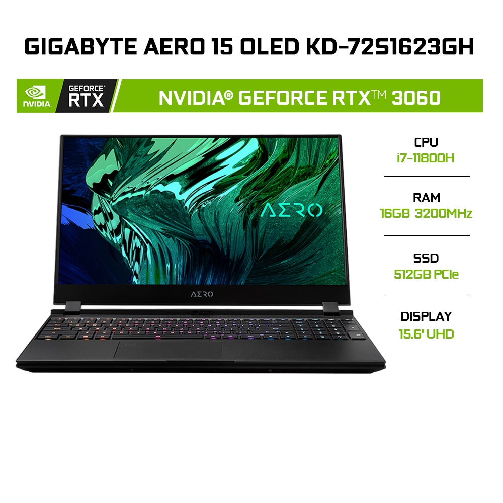 Laptop Gigabyte AERO 15 OLED KD-72S1623GH (i7-11800H | 16GB | 512GB | GeForce RTX™ 3060 6GB | 15.6' UHD | Win 10)