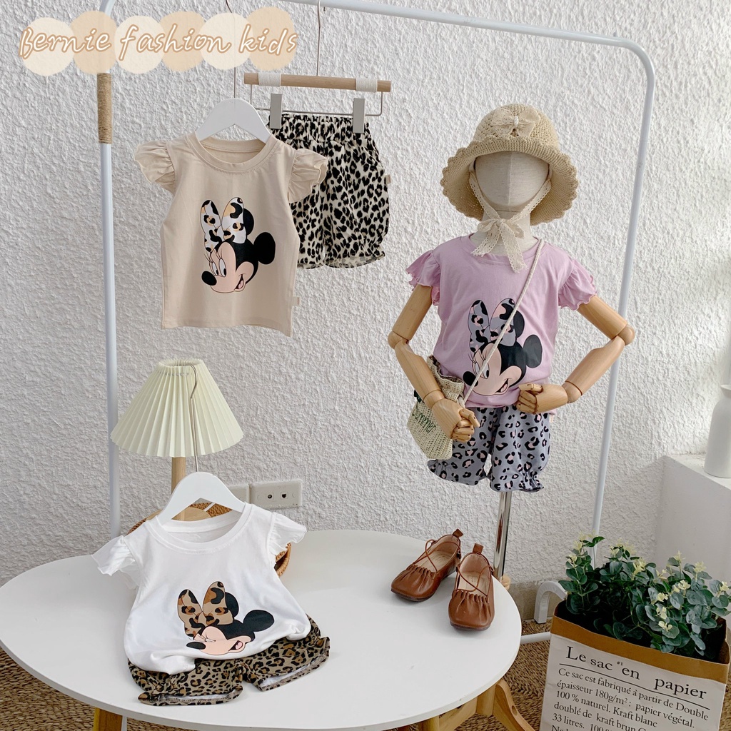 Bộ cotton cộc tay hoạ tiết micky bé gái, bộ thun mùa hè mềm mát cho bé